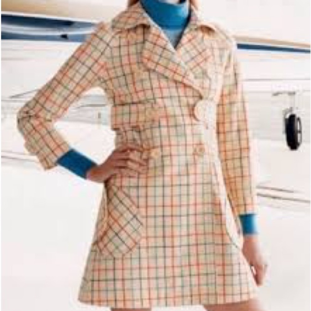 Marc Jacobs Guinevere Windowplane Plaid Wool Trench Coat - Picture 2 of 6